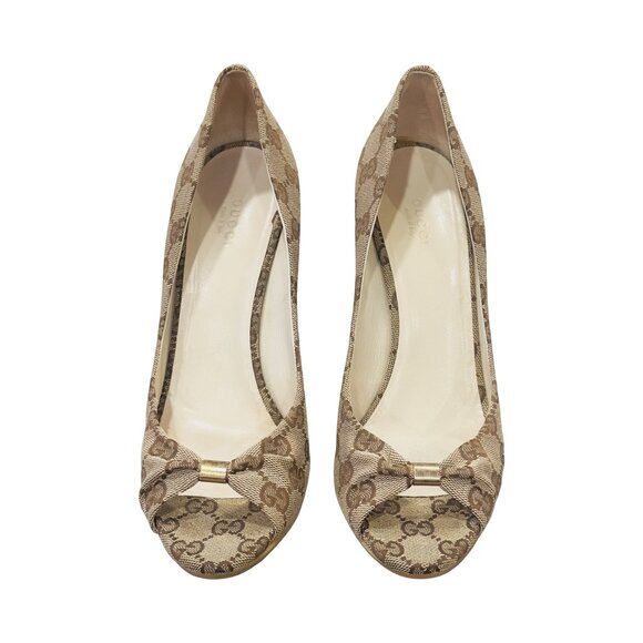 Gucci Monogram Peep-Toe Wedges - LIMITED RELEASE - Original Box Included - Picture 5 of 16